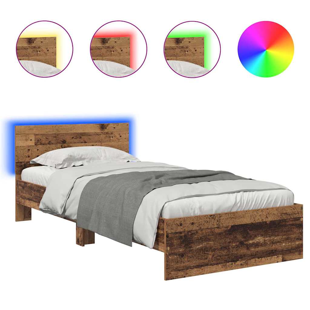 vidaXL Ramka łóżka Stare drewno 100 x 200 cm Materiał drewnopochodny