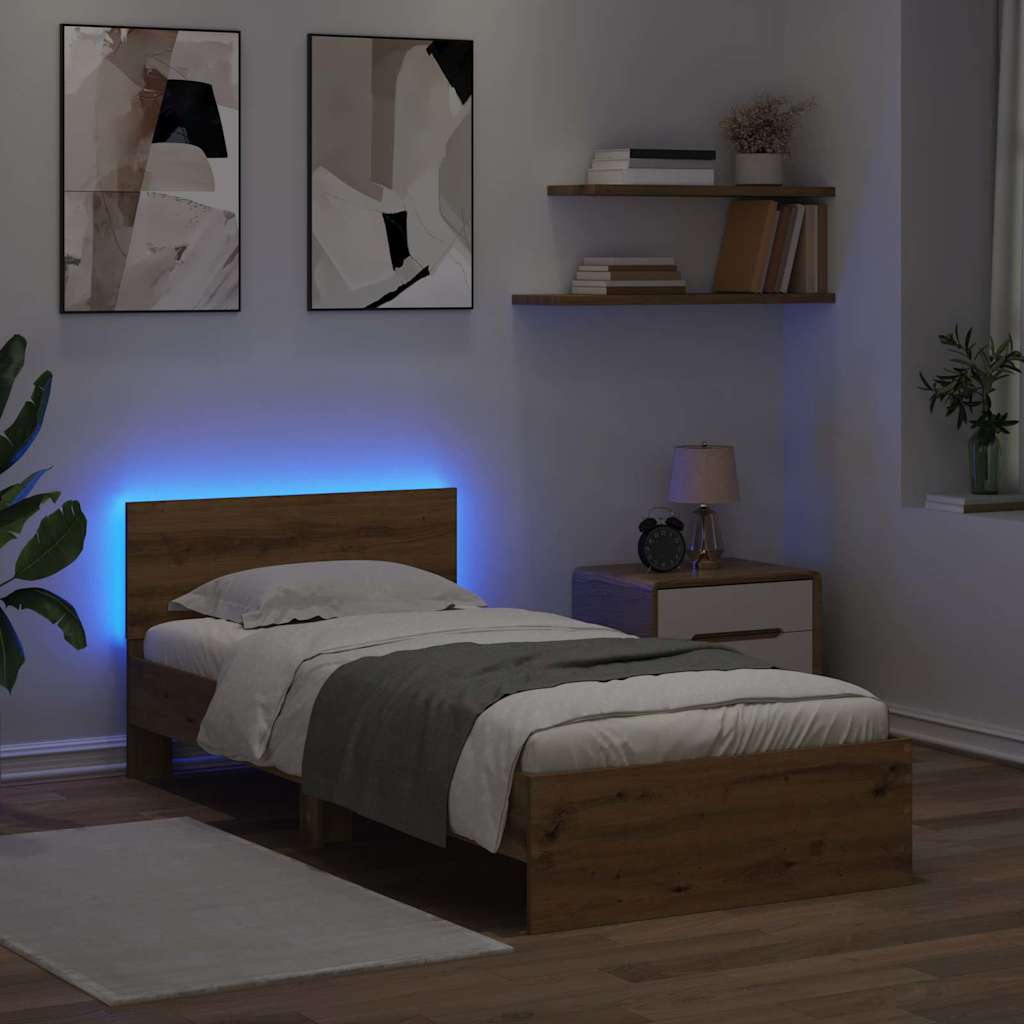 vidaXL Ramka łóżka Ze LED Lights Dąb rzemieślniczy 100 x 200 cm