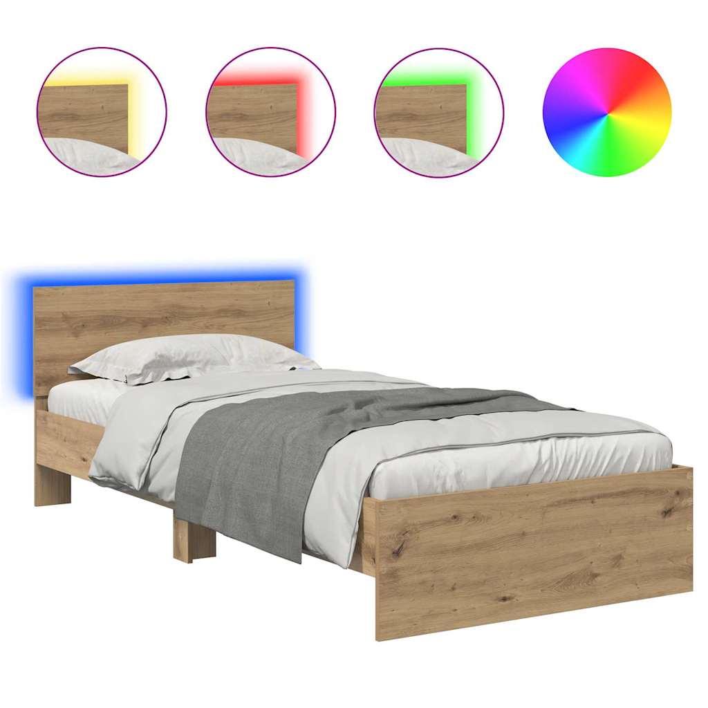 vidaXL Ramka łóżka Ze LED Lights Dąb rzemieślniczy 100 x 200 cm