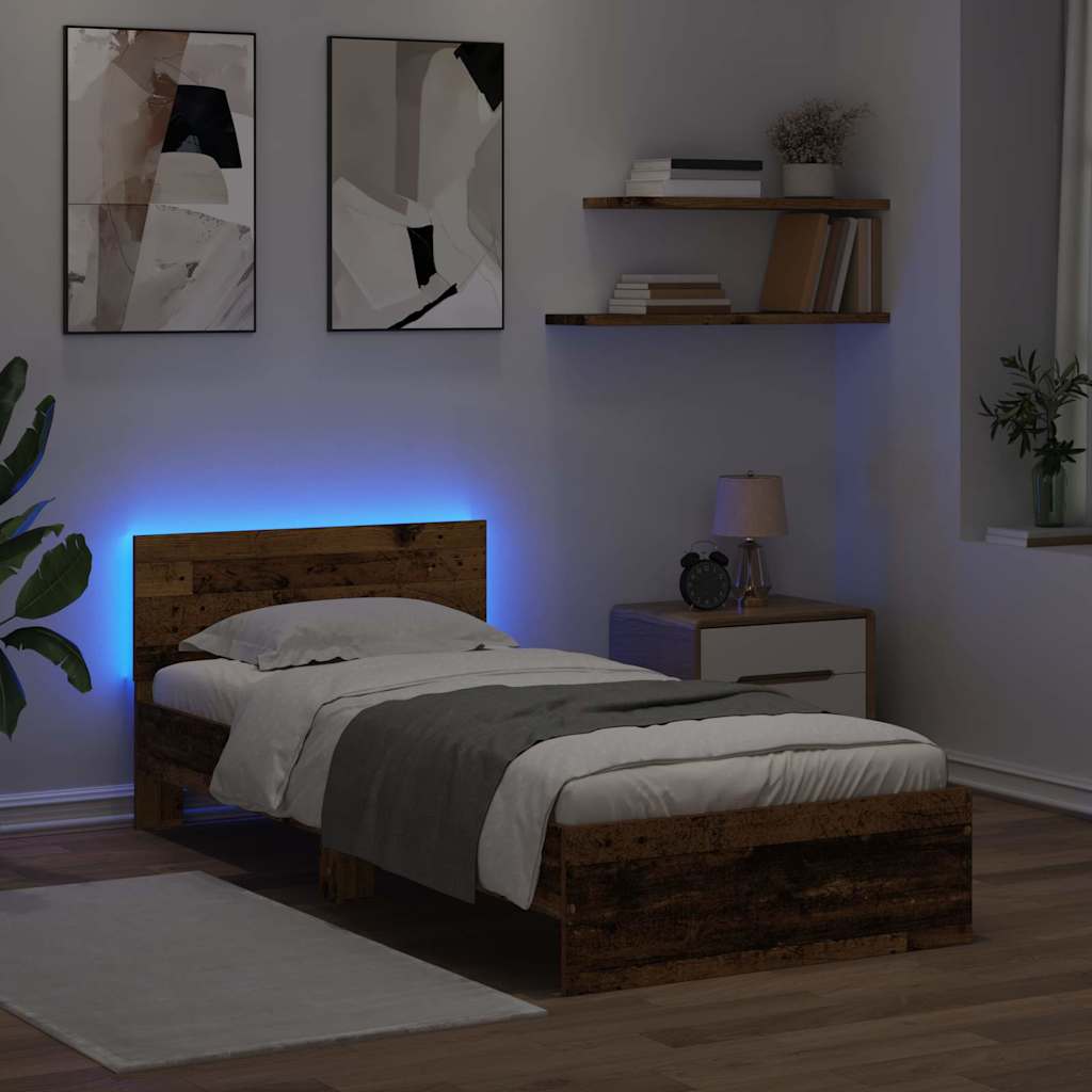 vidaXL Ramka łóżka Stare drewno 90 x 200 cm Materiał drewnopochodny