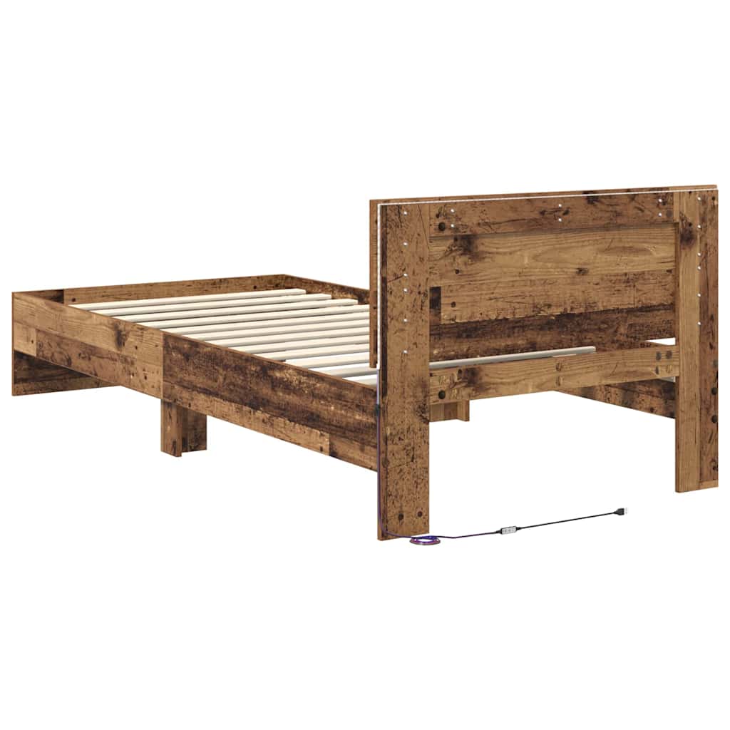 vidaXL Ramka łóżka Stare drewno 90 x 200 cm Materiał drewnopochodny