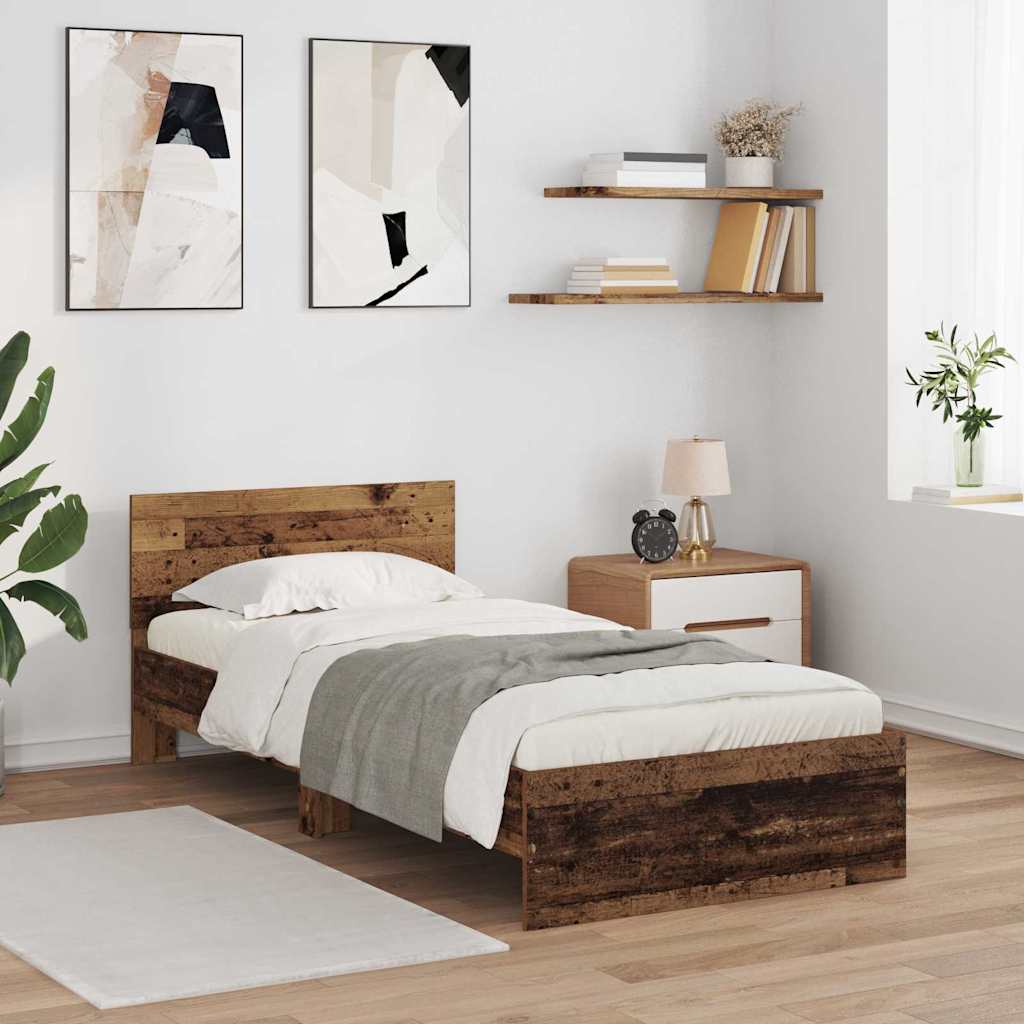 vidaXL Ramka łóżka Stare drewno 90 x 190 cm Materiał drewnopochodny