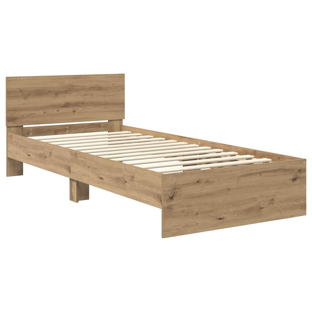 vidaXL Ramka łóżka Ze LED Lights Dąb rzemieślniczy 90 x 190 cm