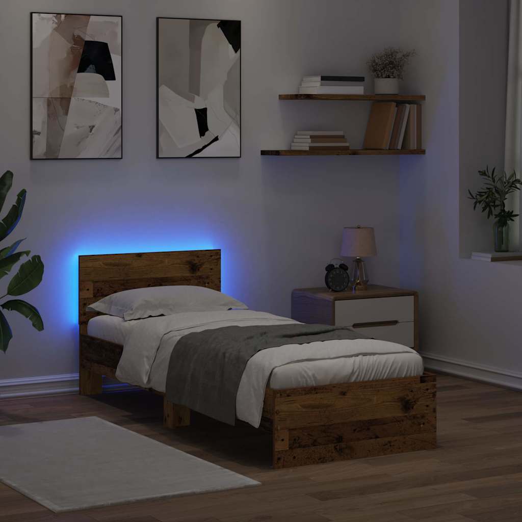 vidaXL Ramka łóżka Stare drewno 75 x 190 cm Materiał drewnopochodny