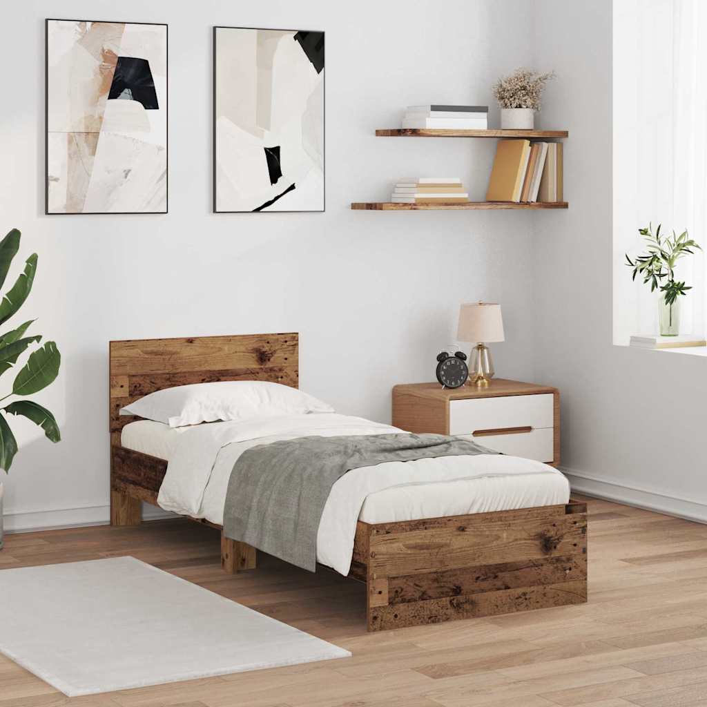 vidaXL Ramka łóżka Stare drewno 75 x 190 cm Materiał drewnopochodny