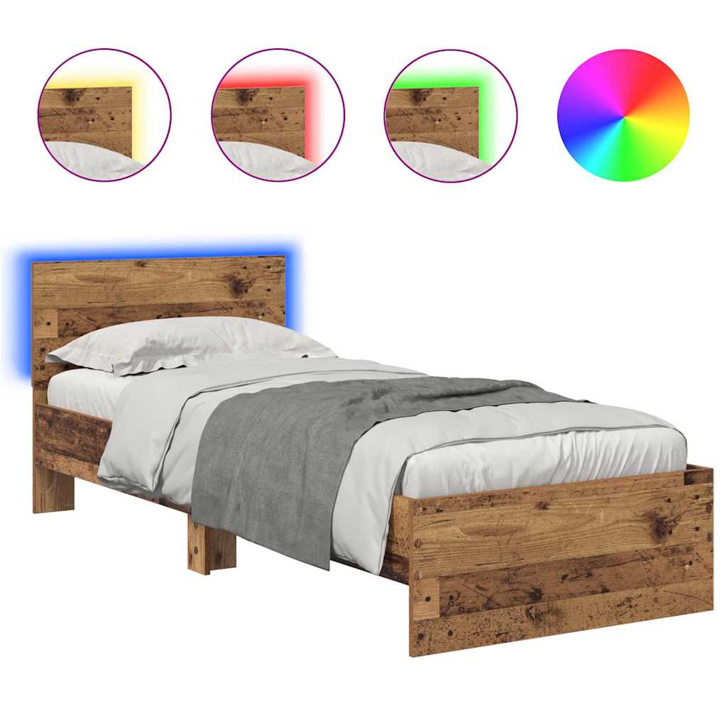 vidaXL Ramka łóżka Stare drewno 75 x 190 cm Materiał drewnopochodny