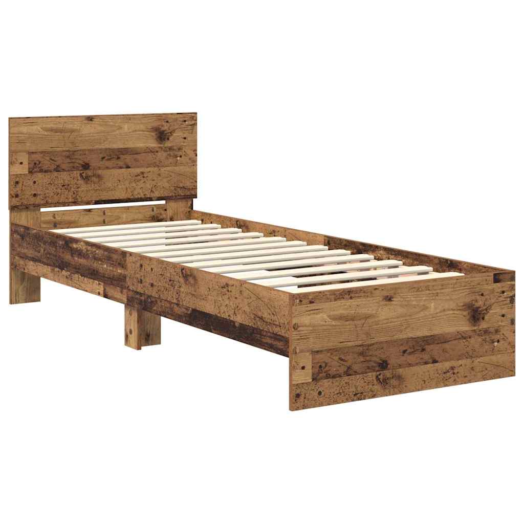 vidaXL Ramka łóżka Stare drewno 75 x 190 cm Materiał drewnopochodny