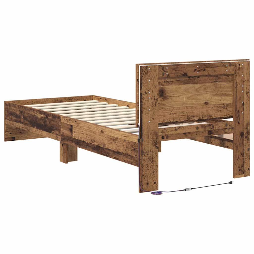 vidaXL Ramka łóżka Stare drewno 75 x 190 cm Materiał drewnopochodny