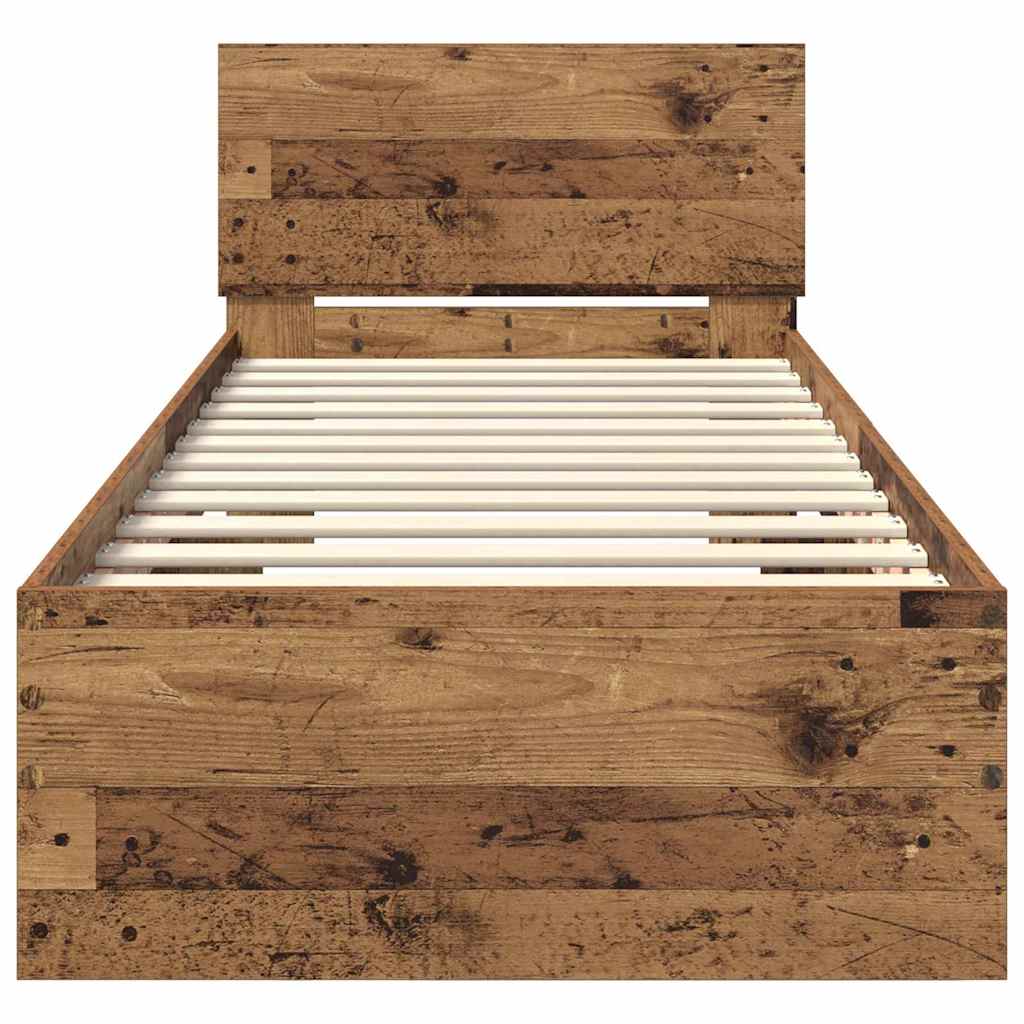 vidaXL Ramka łóżka Stare drewno 75 x 190 cm Materiał drewnopochodny