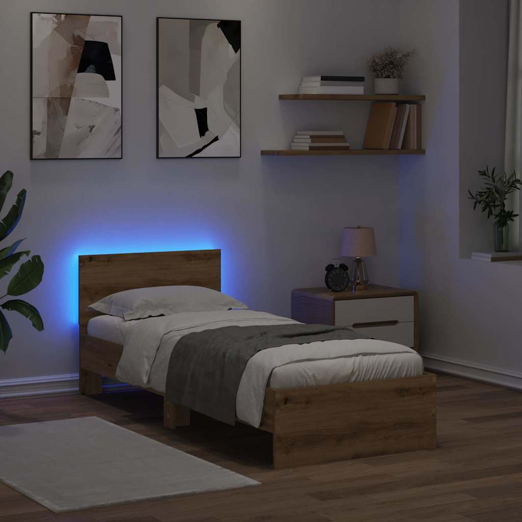 vidaXL Ramka łóżka Ze LED Lights Dąb rzemieślniczy 75 x 190 cm