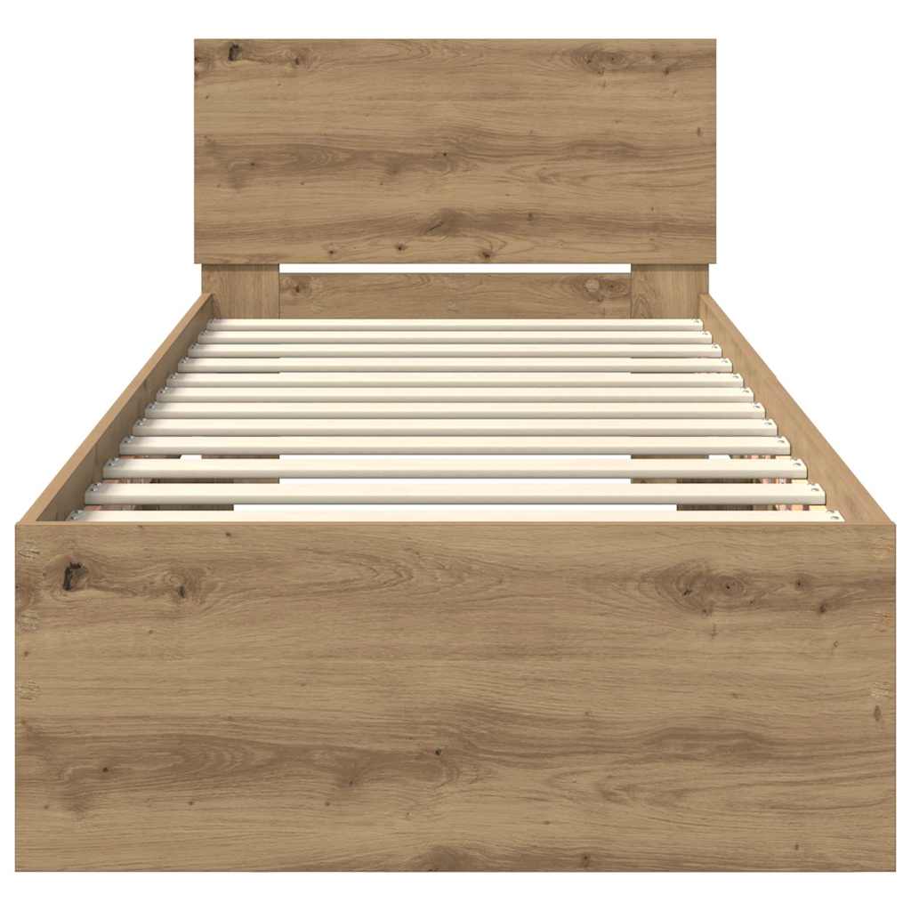 vidaXL Ramka łóżka Ze LED Lights Dąb rzemieślniczy 75 x 190 cm