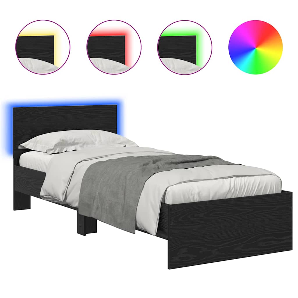vidaXL Ramka łóżka Czarny Dąb 75 x 190 cm Materiał drewnopochodny
