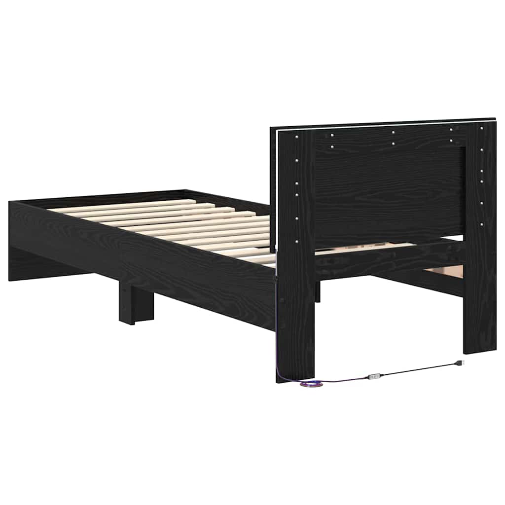 vidaXL Ramka łóżka Czarny Dąb 75 x 190 cm Materiał drewnopochodny