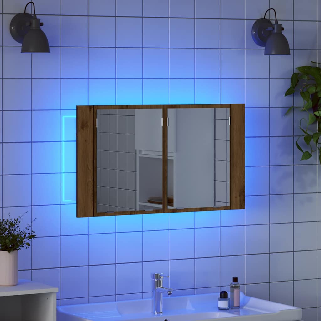 vidaXL Szafka z lustrem do łazienki Dąb rzemieślniczy 80 x 12 x 45 cm