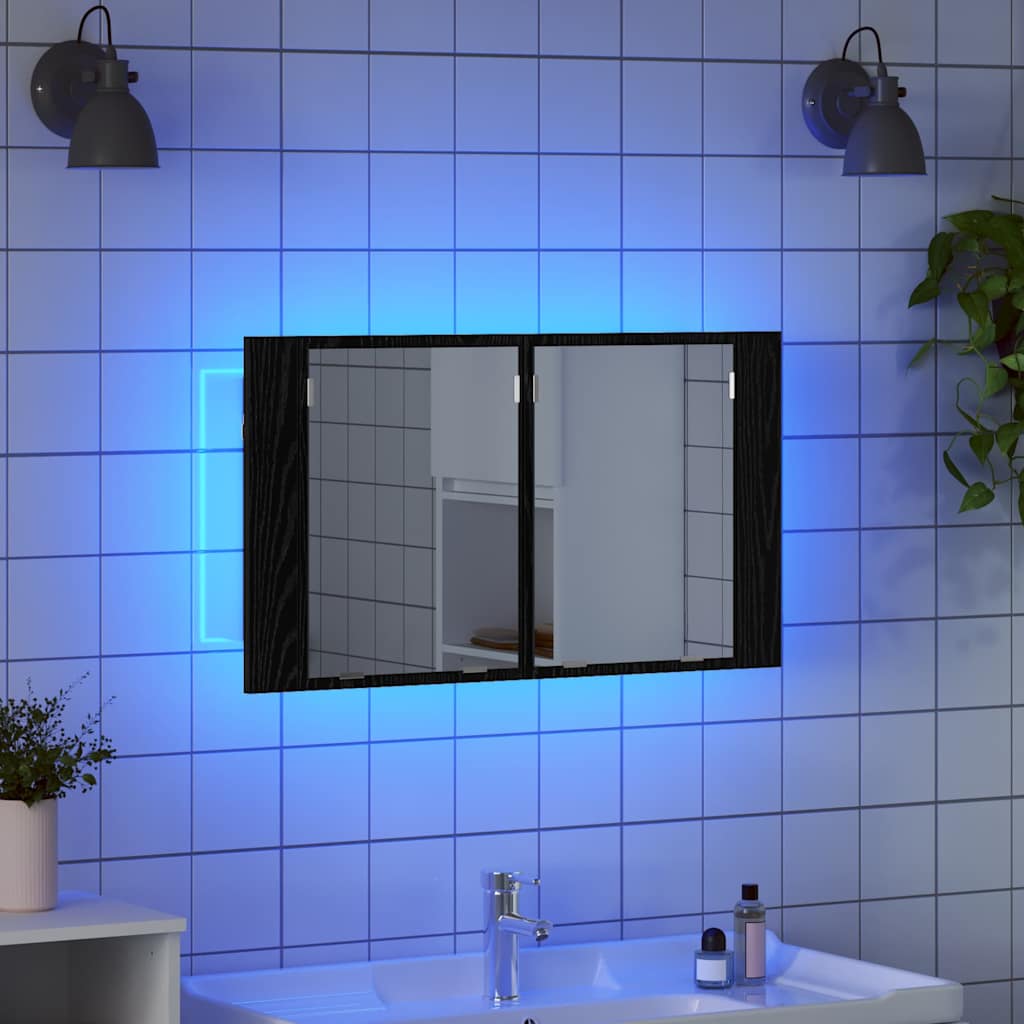 vidaXL Szafka z lustrem do łazienki z półką Czarny Dąb 80 x 12 x 45 cm