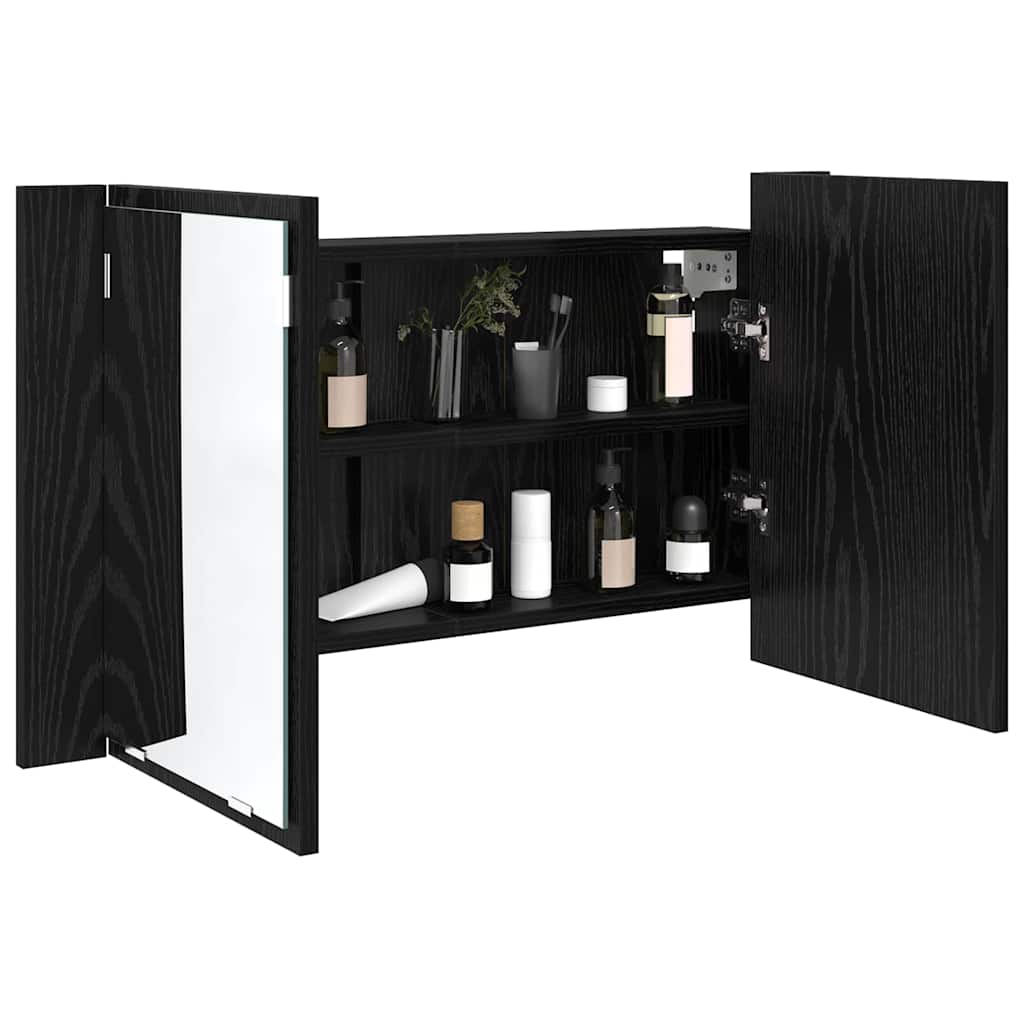 vidaXL Szafka z lustrem do łazienki z półką Czarny Dąb 80 x 12 x 45 cm