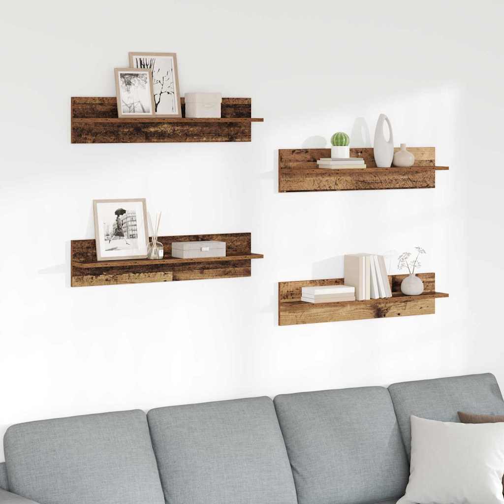 vidaXL Półki ścienne z półką 4 pcs Stare drewno 80 x 11,5 x 18 cm