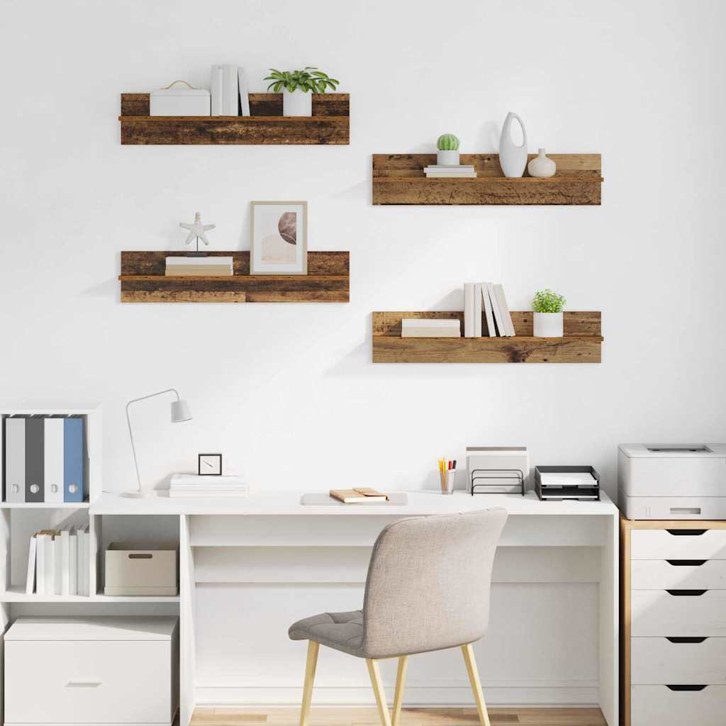 vidaXL Półki ścienne z półką 4 pcs Stare drewno 80 x 11,5 x 18 cm