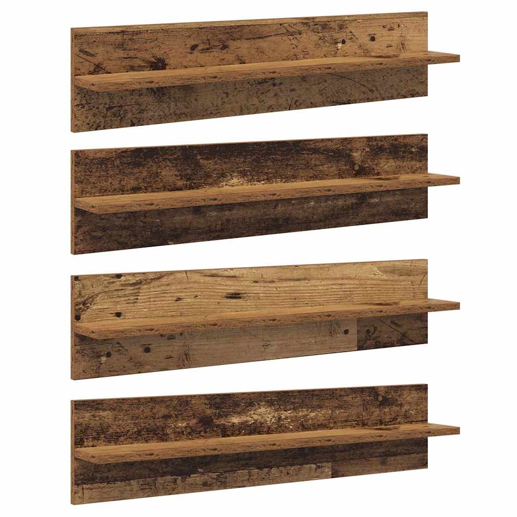vidaXL Półki ścienne z półką 4 pcs Stare drewno 80 x 11,5 x 18 cm