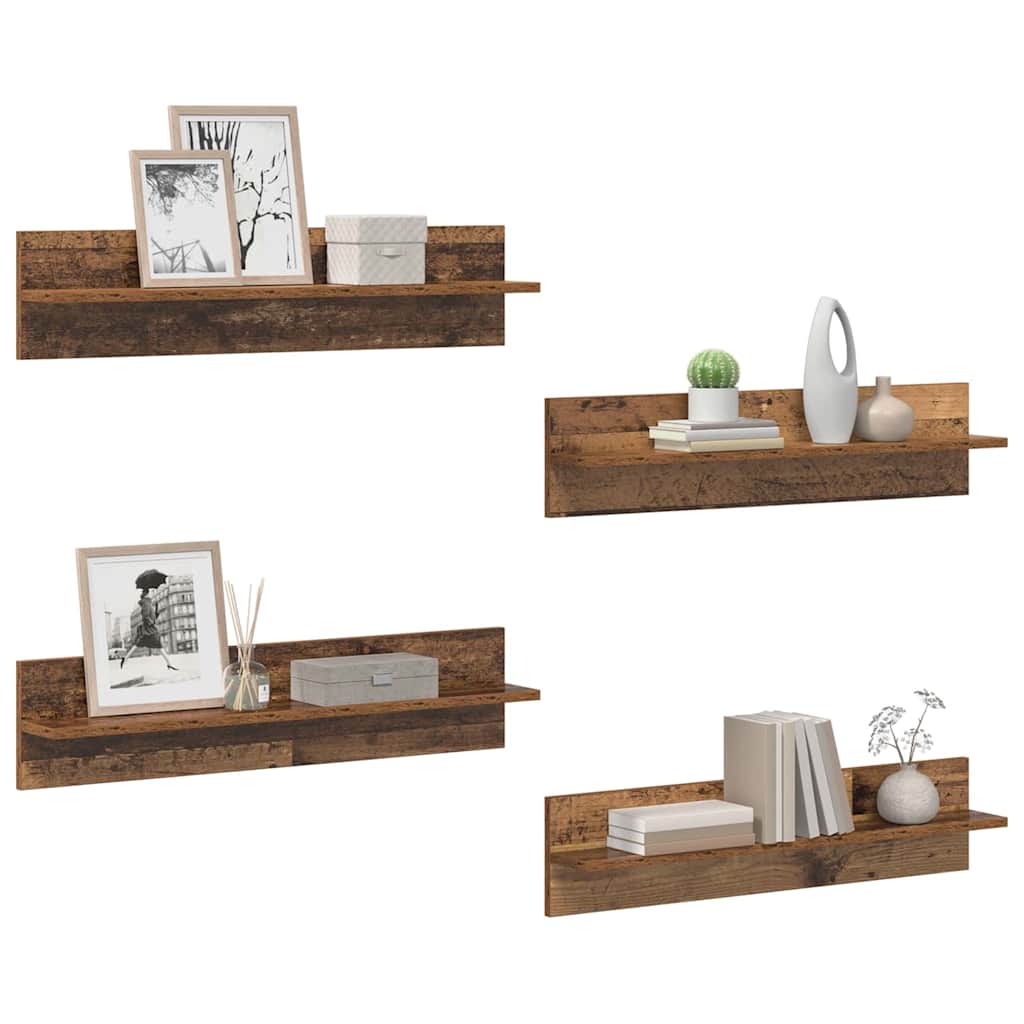 vidaXL Półki ścienne z półką 4 pcs Stare drewno 80 x 11,5 x 18 cm