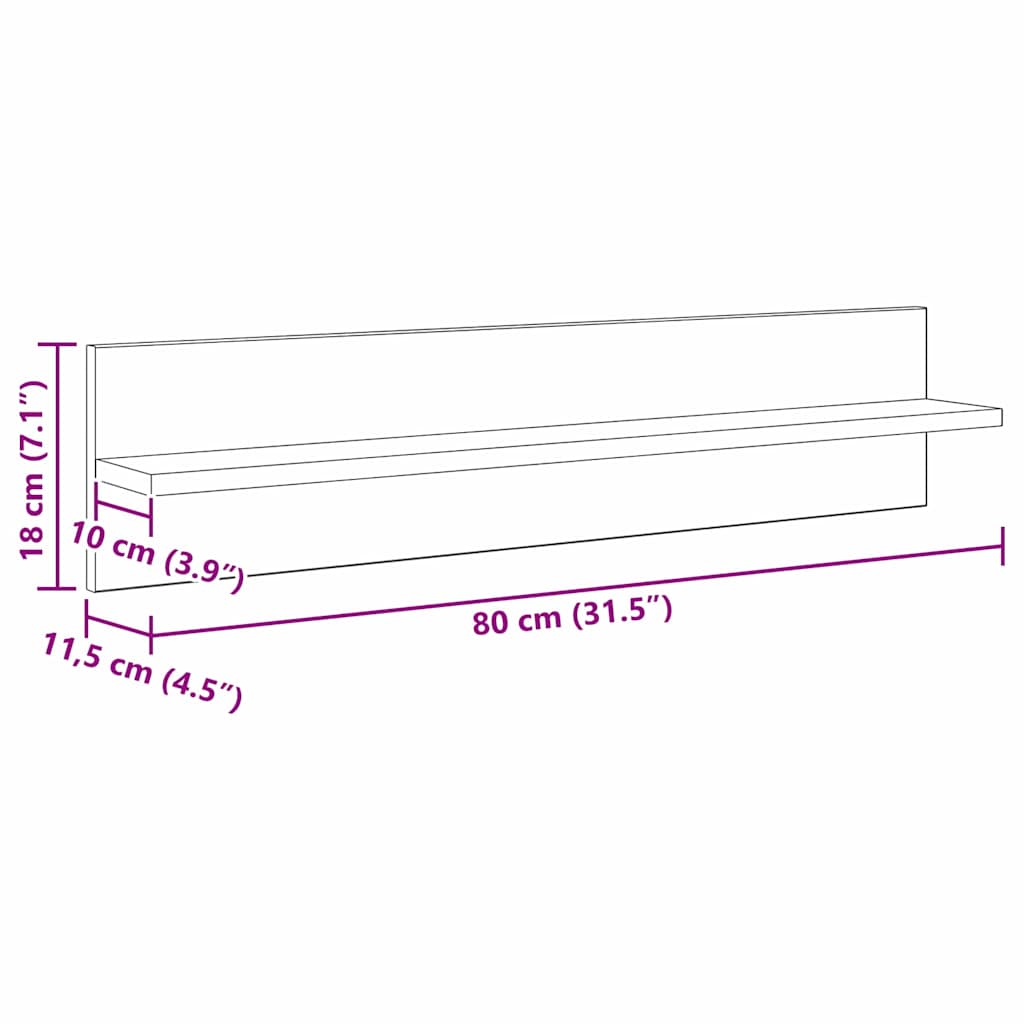 vidaXL Półki ścienne z półką 4 pcs Dąb rzemieślniczy 80 x 11,5 x 18 cm