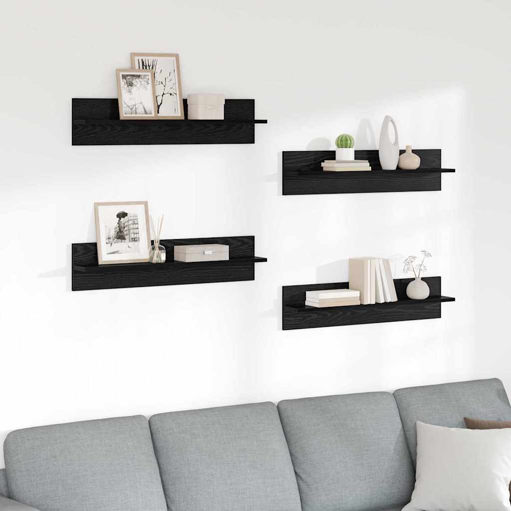 vidaXL Półki ścienne z półką 4 pcs Czarny Dąb 80 x 11,5 x 18 cm