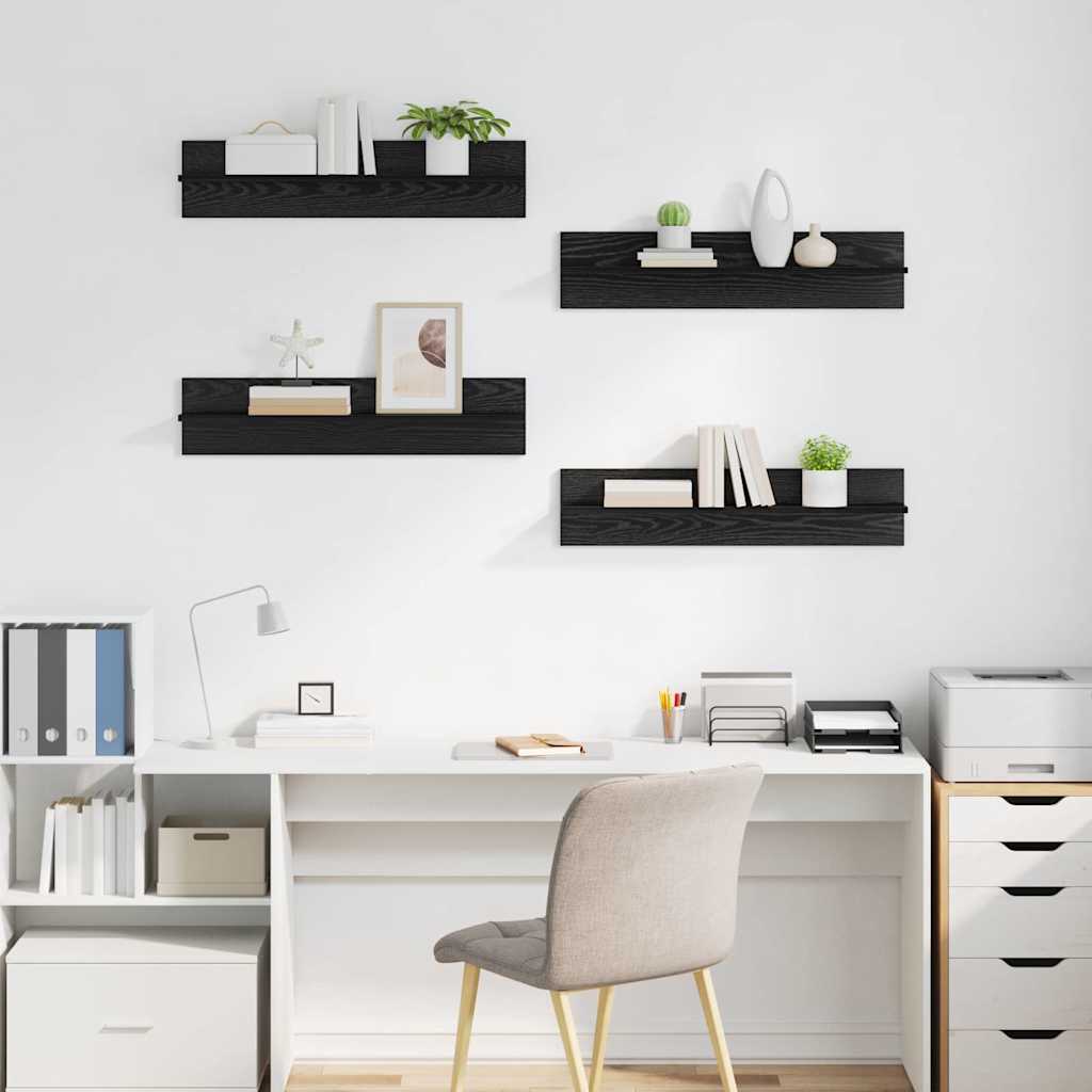 vidaXL Półki ścienne z półką 4 pcs Czarny Dąb 80 x 11,5 x 18 cm