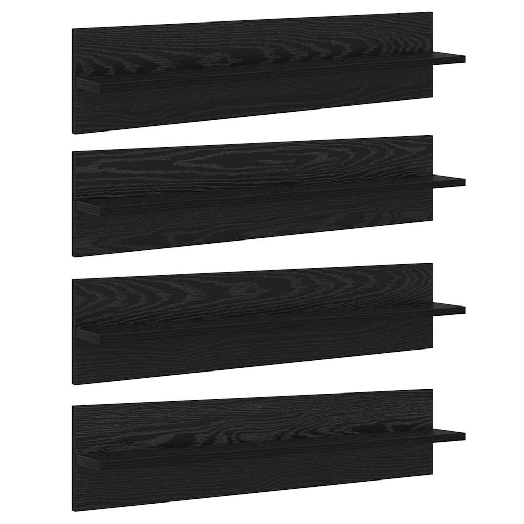 vidaXL Półki ścienne z półką 4 pcs Czarny Dąb 80 x 11,5 x 18 cm