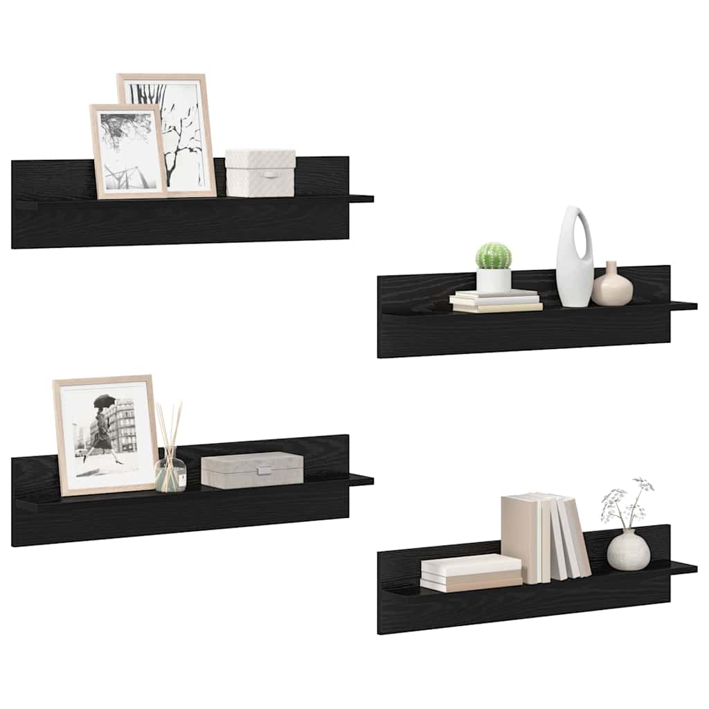 vidaXL Półki ścienne z półką 4 pcs Czarny Dąb 80 x 11,5 x 18 cm