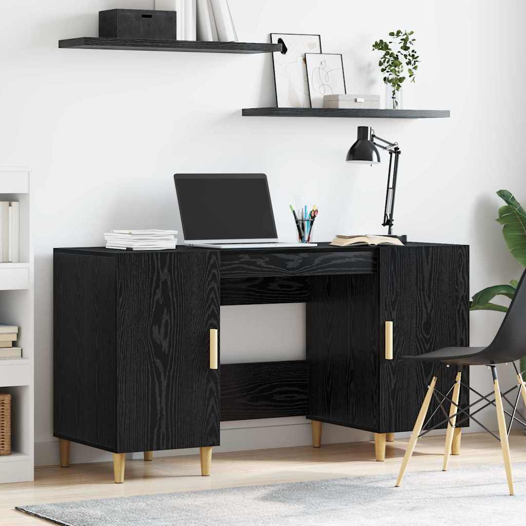 vidaXL Biurko Czarny Dąb 140 x 50 x 75 cm Materiał drewnopochodny