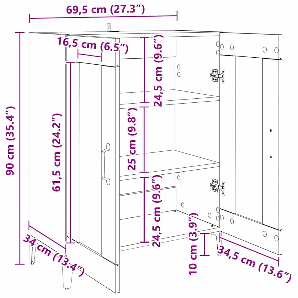 vidaXL Bufet Czarny Dąb 69,5 x 34 x 90 cm Materiał drewnopochodny
