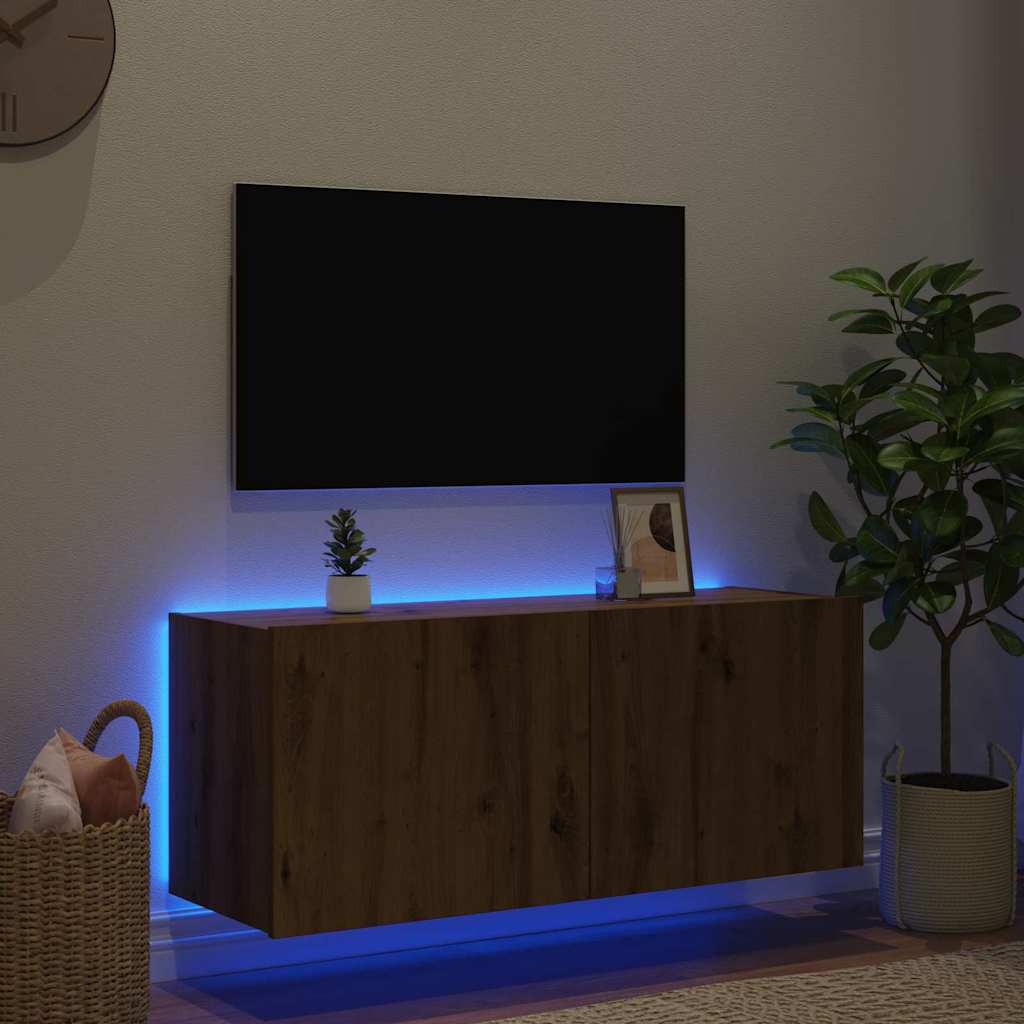 vidaXL Szafka pod telewizor z LED Dąb rzemieślniczy 100 x 35 x 41 cm