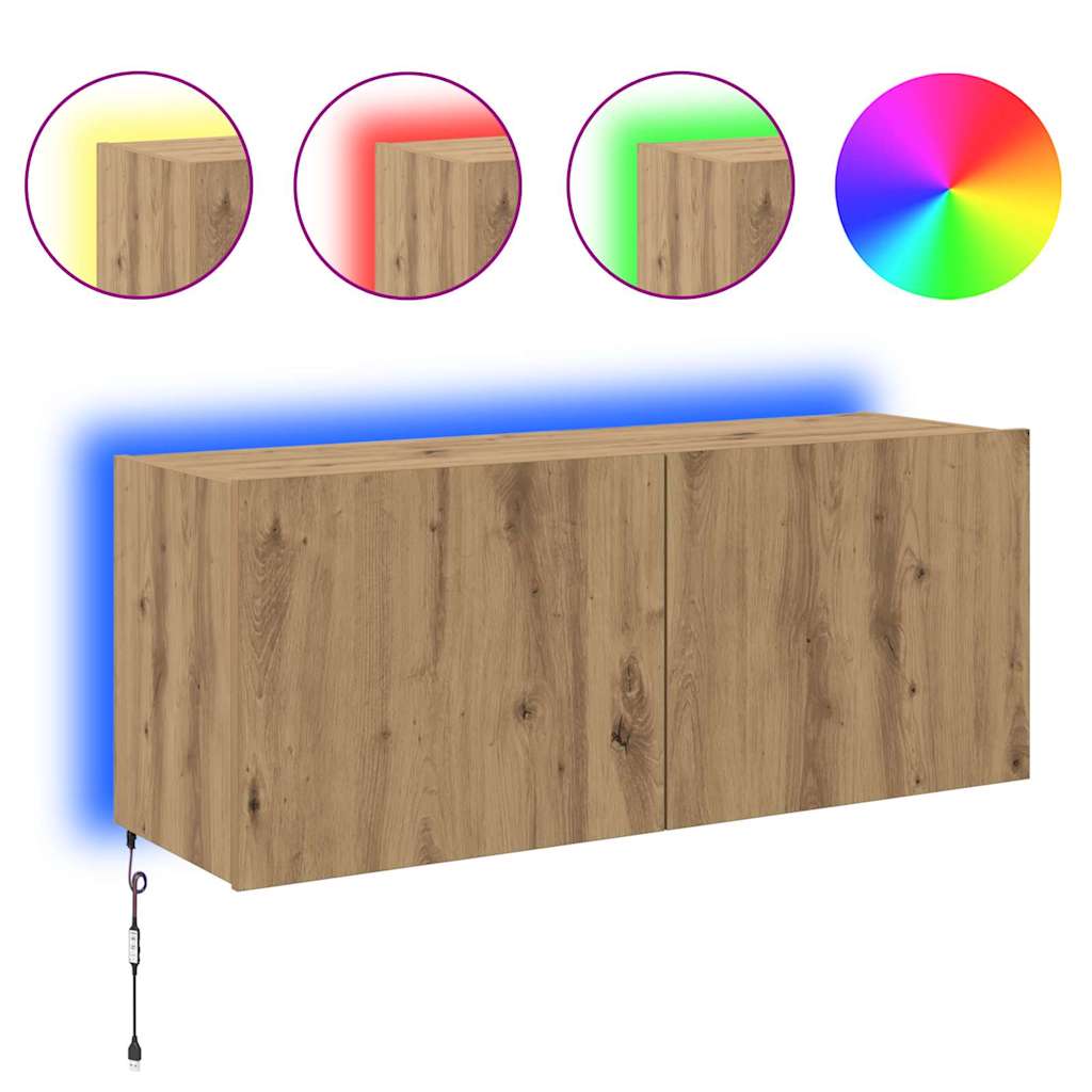 vidaXL Szafka pod telewizor z LED Dąb rzemieślniczy 100 x 35 x 41 cm