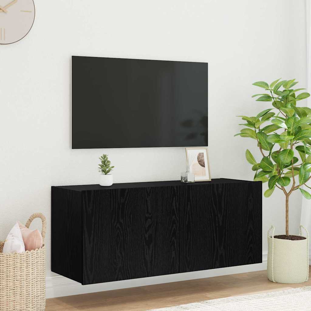 vidaXL Szafka pod telewizor z LED Czarny Dąb 100 x 35 x 41 cm