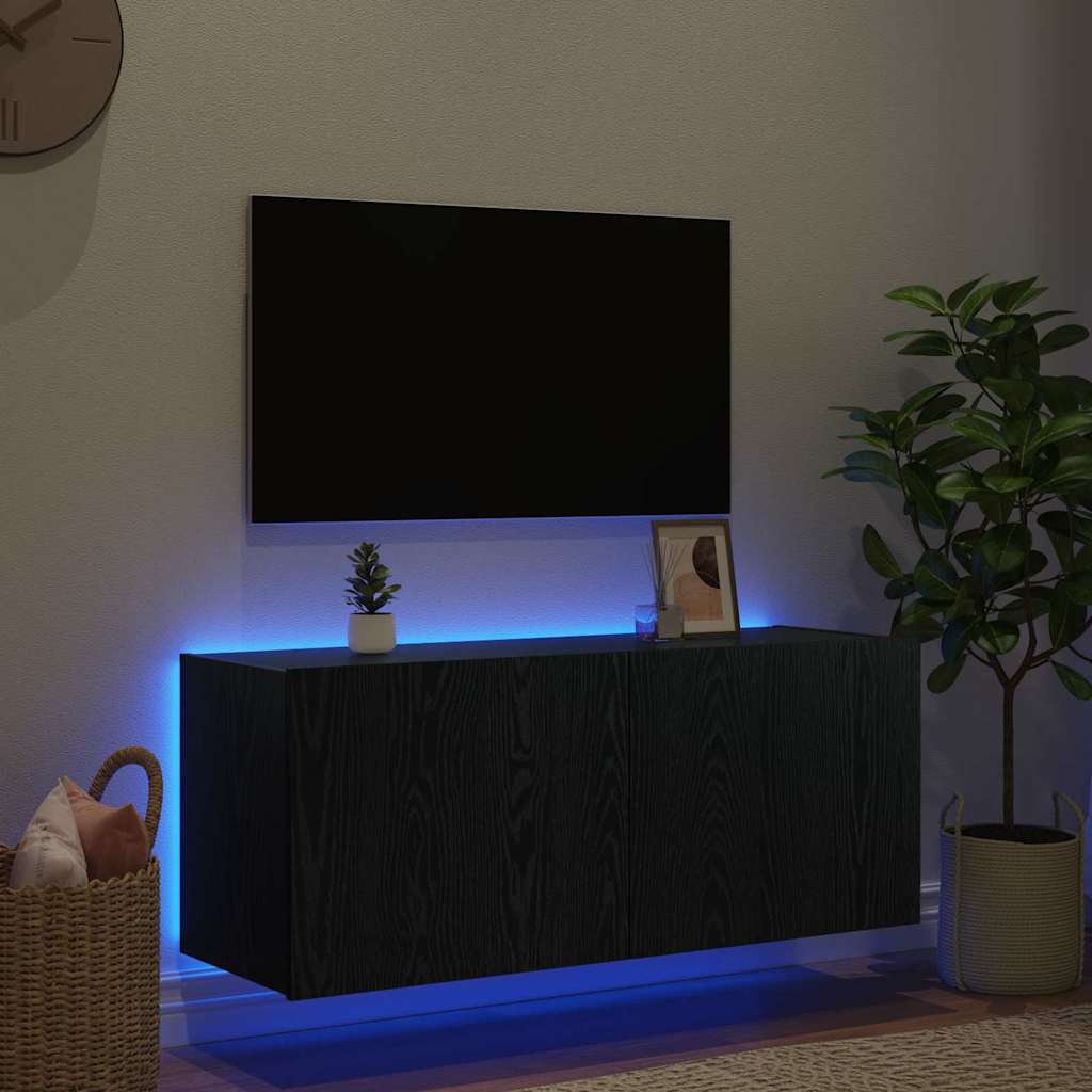 vidaXL Szafka pod telewizor z LED Czarny Dąb 100 x 35 x 41 cm