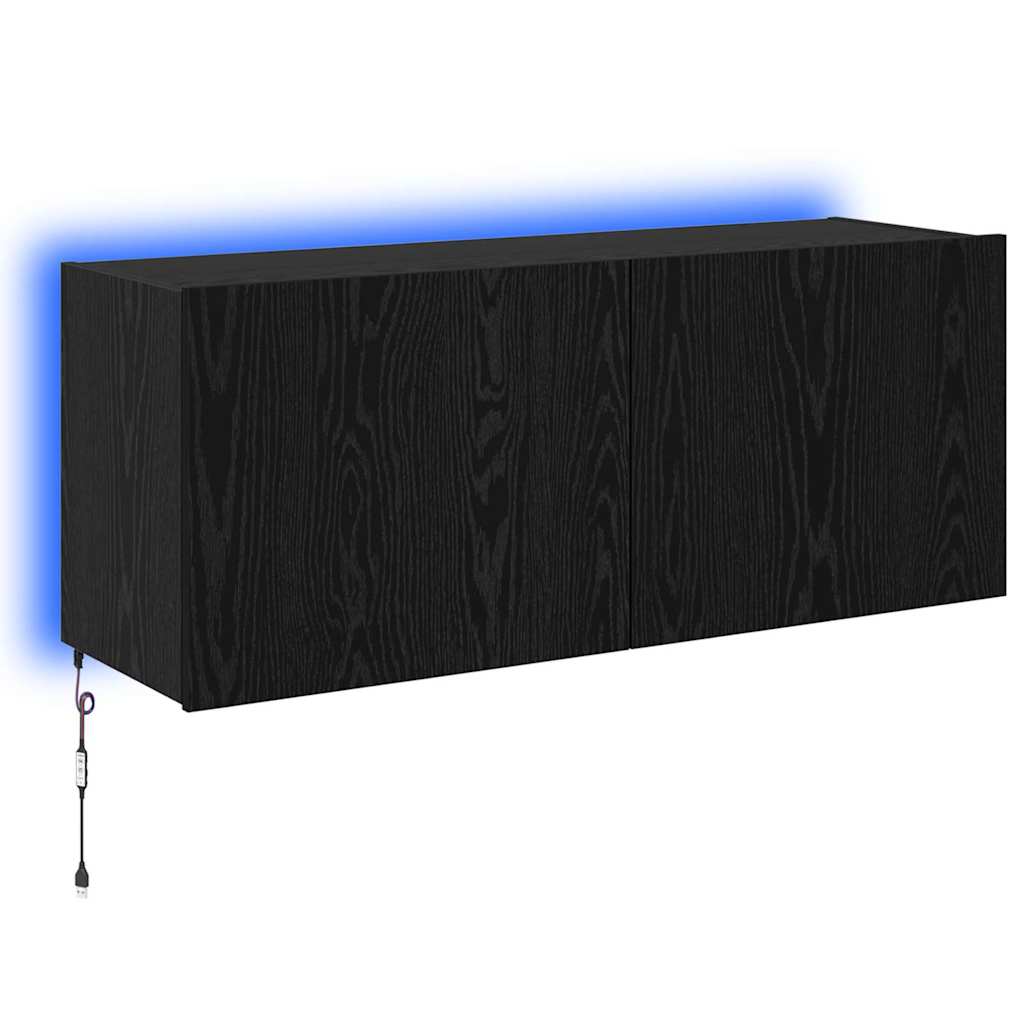 vidaXL Szafka pod telewizor z LED Czarny Dąb 100 x 35 x 41 cm