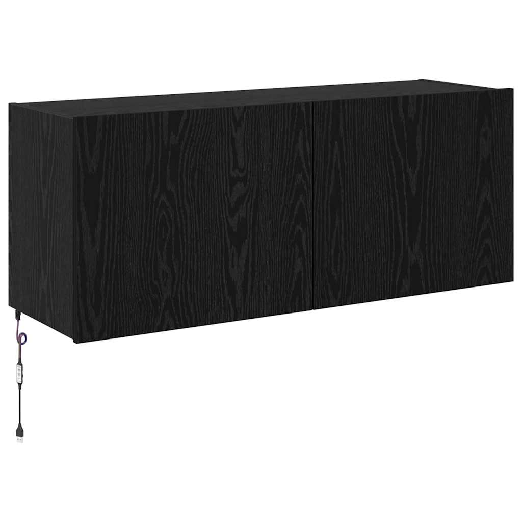 vidaXL Szafka pod telewizor z LED Czarny Dąb 100 x 35 x 41 cm