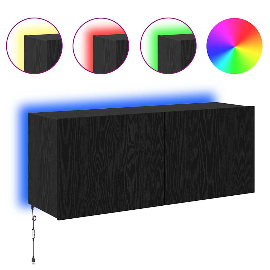 vidaXL Szafka pod telewizor z LED Czarny Dąb 100 x 35 x 41 cm