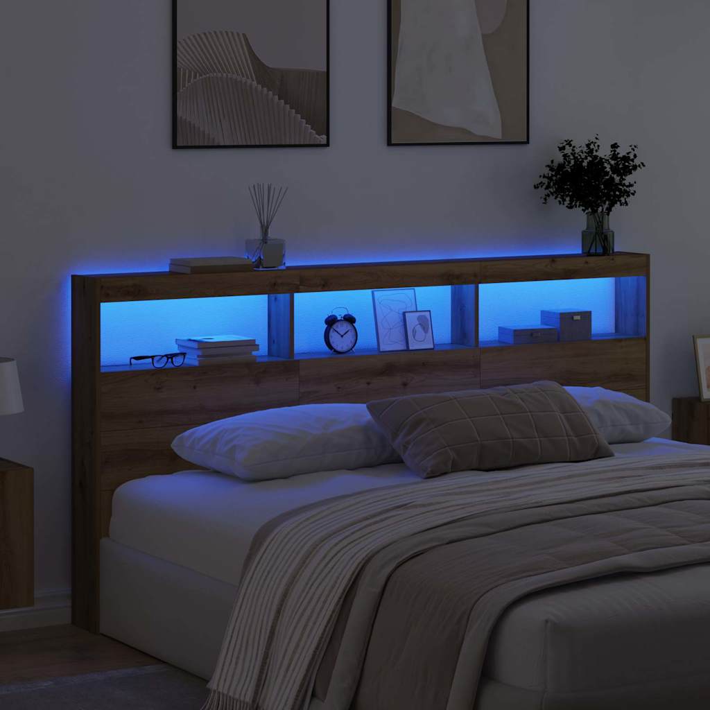 vidaXL Zagłówek Ze LED Lights Dąb rzemieślniczy 200 x 17 x 102 cm