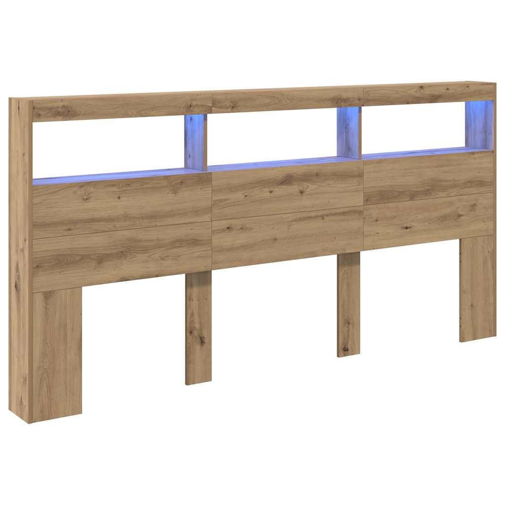 vidaXL Zagłówek Ze LED Lights Dąb rzemieślniczy 200 x 17 x 102 cm
