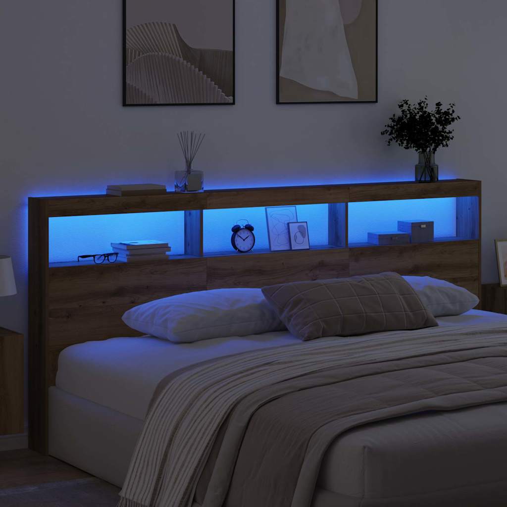 vidaXL Zagłówek Ze LED Lights Dąb rzemieślniczy 220 x 17 x 102 cm