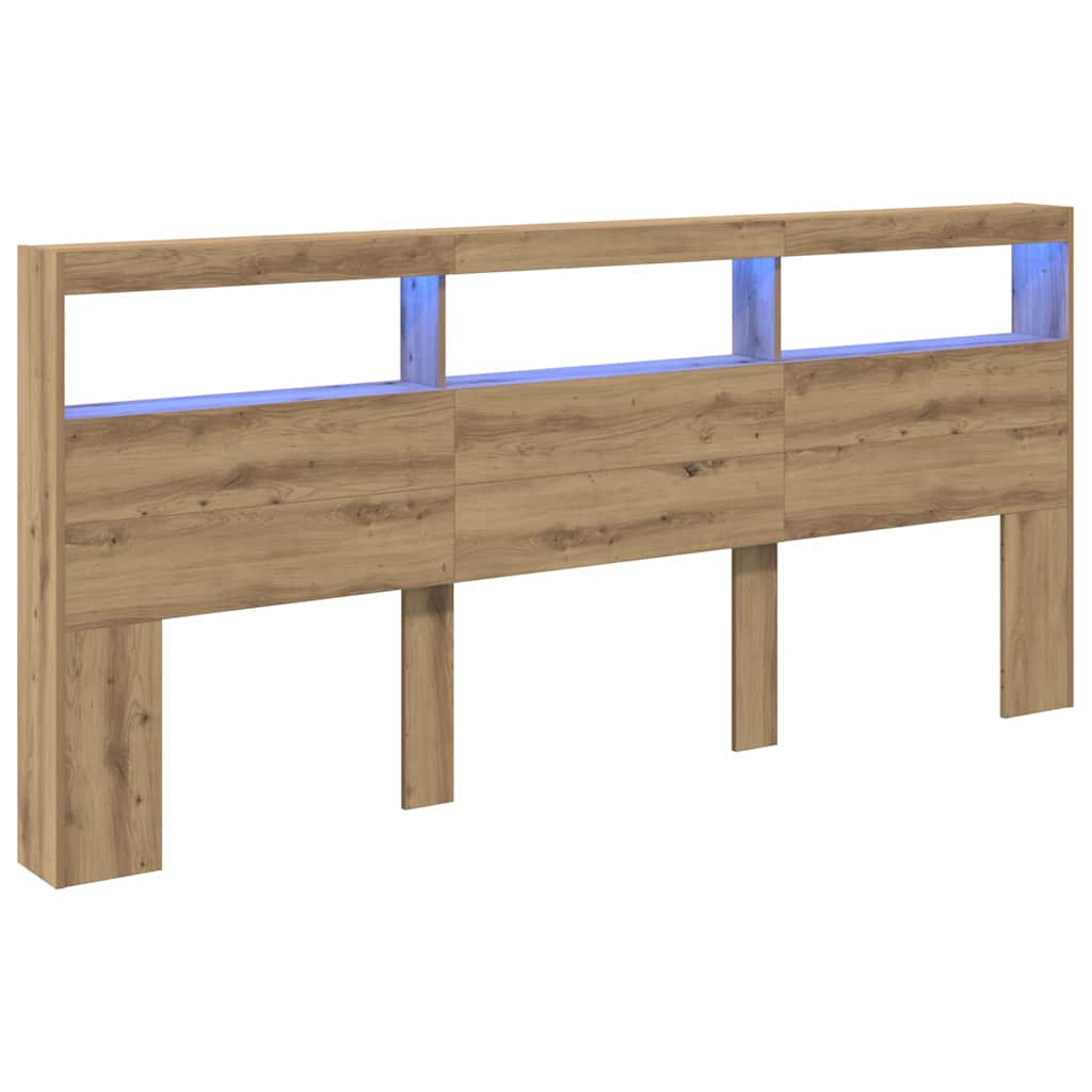 vidaXL Zagłówek Ze LED Lights Dąb rzemieślniczy 220 x 17 x 102 cm