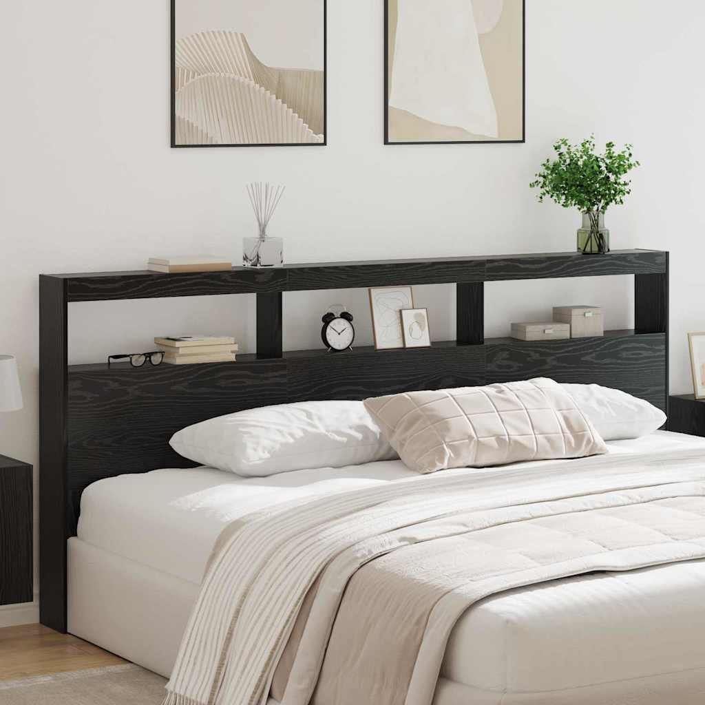 vidaXL Zagłówek Czarny Dąb 220 x 17 x 102 cm Materiał drewnopochodny