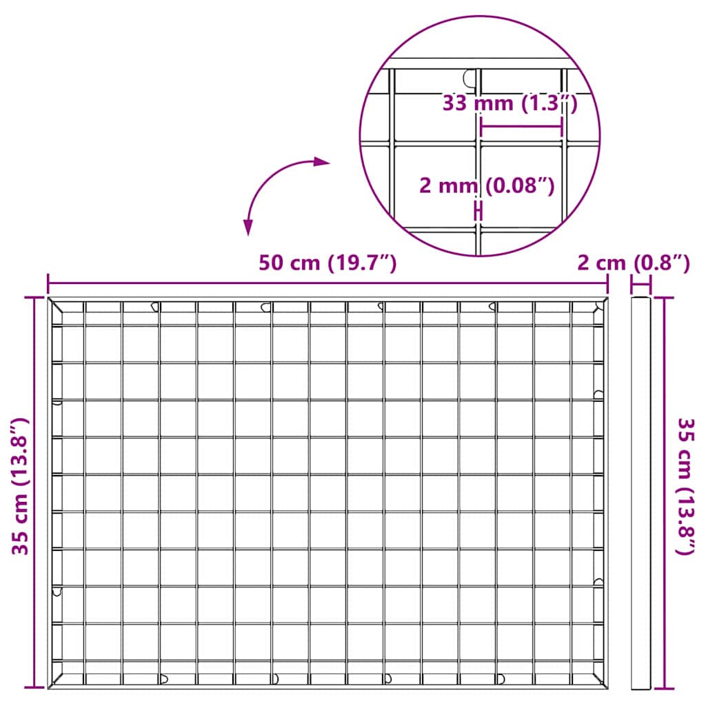 vidaXL Ruszt Srebrny 50 x 35 x 2 cm Stal ocynkowana na gorąco