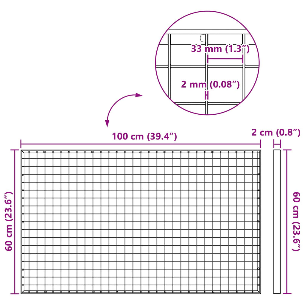 vidaXL Ruszt Srebrny 100 x 60 x 2 cm Stal ocynkowana na gorąco