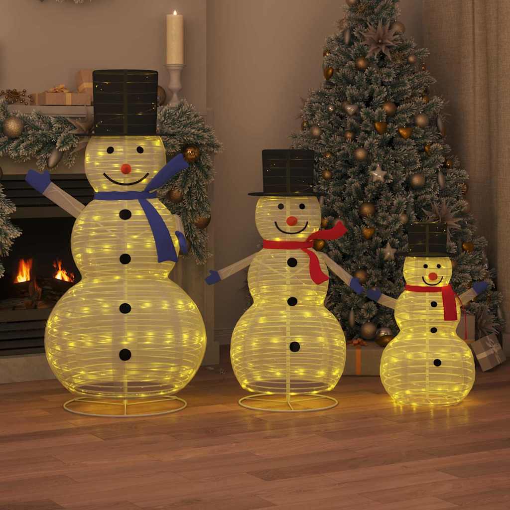 vidaXL Rodzina Bałwanków Bożonarodzeniowych 3 pcs Ciepła biel tkanina