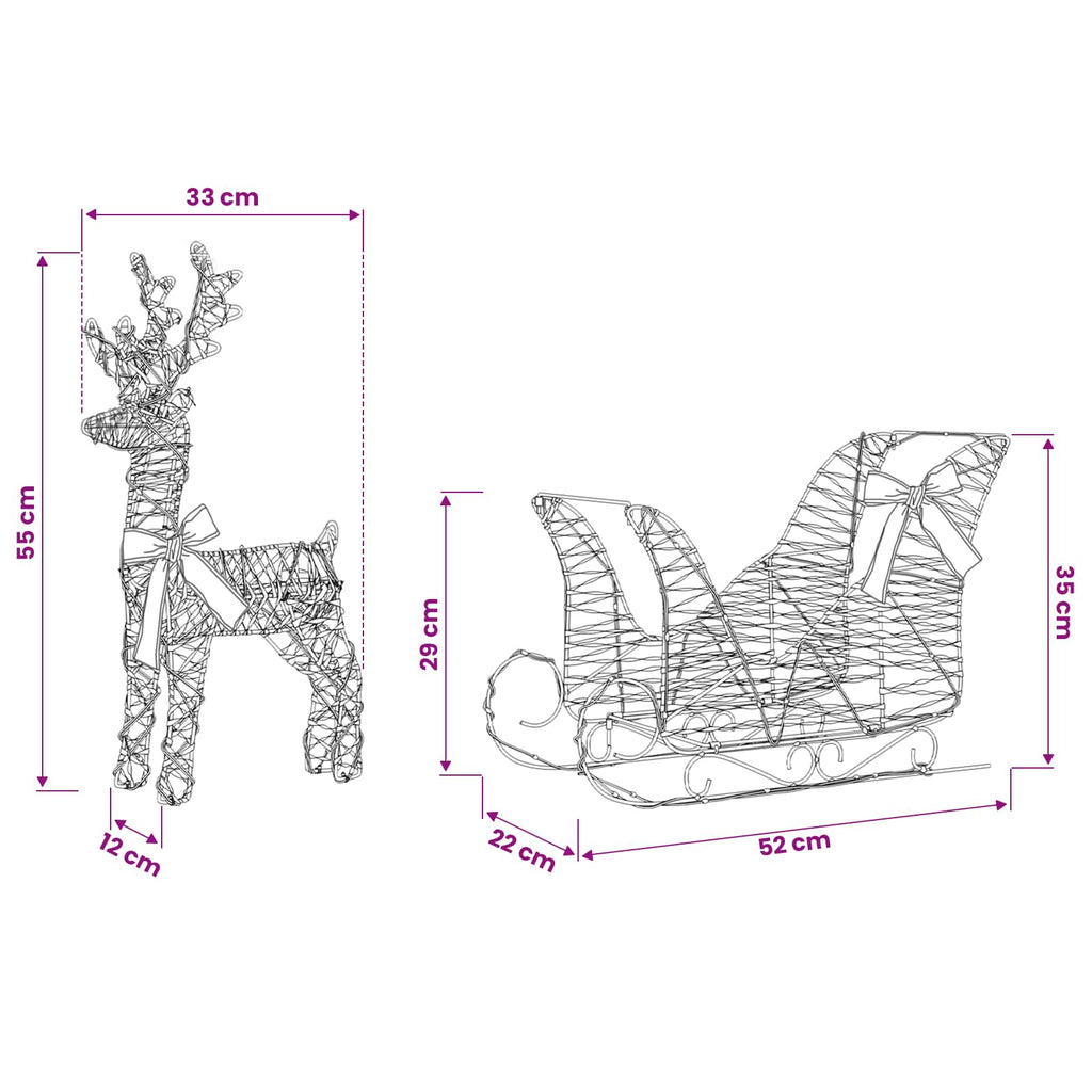 vidaXL Renifer ciągnący sanie Ciepła biel 30 x 12 x 54,5 cm PET