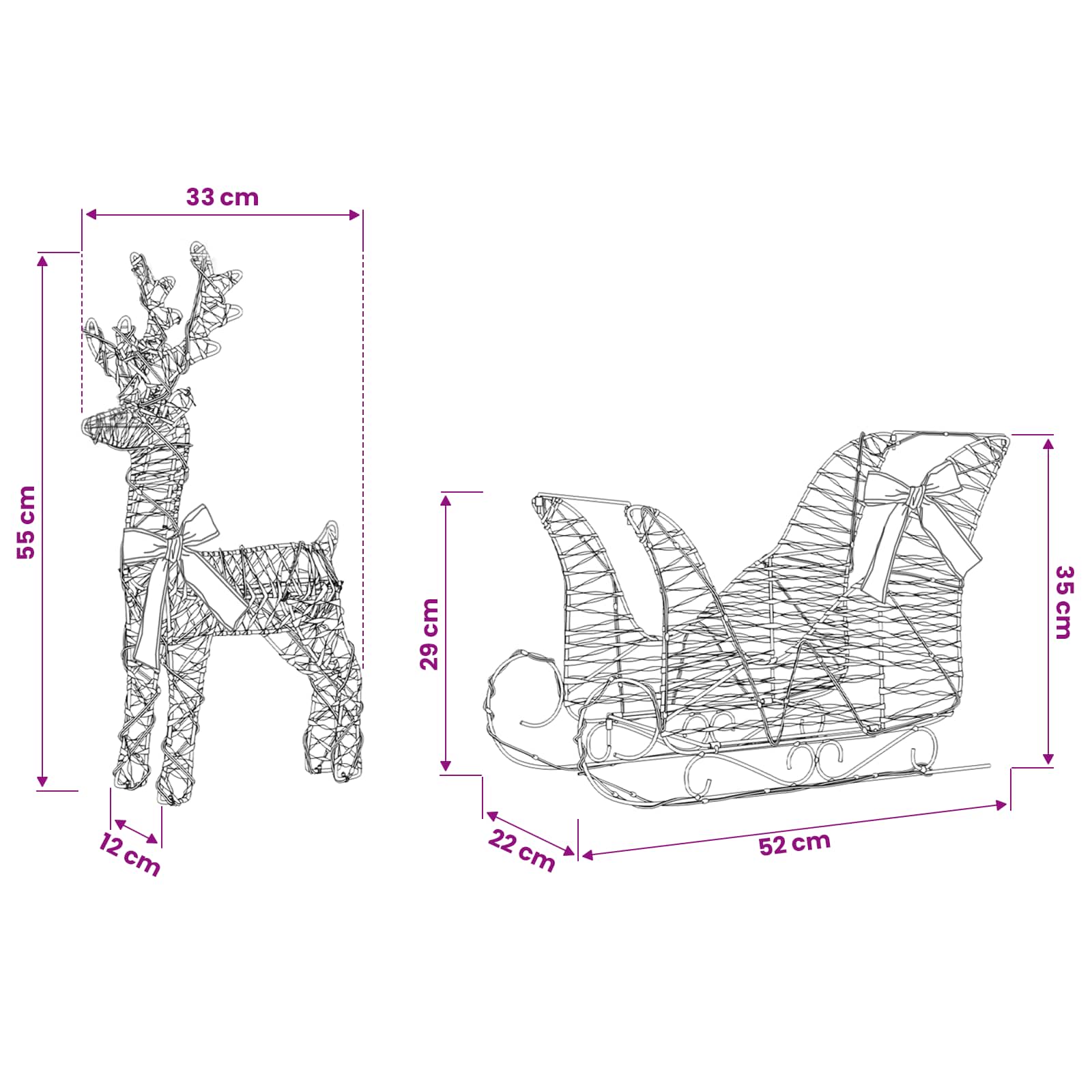vidaXL Renifer ciągnący sanie Ciepła biel 30 x 12 x 54,5 cm PET