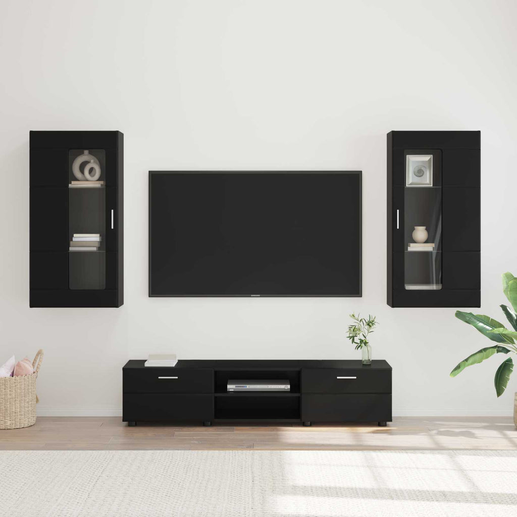 vidaXL Zestaw szafek RTV FLORIN 3 pcs Czarny Materiał drewnopochodny