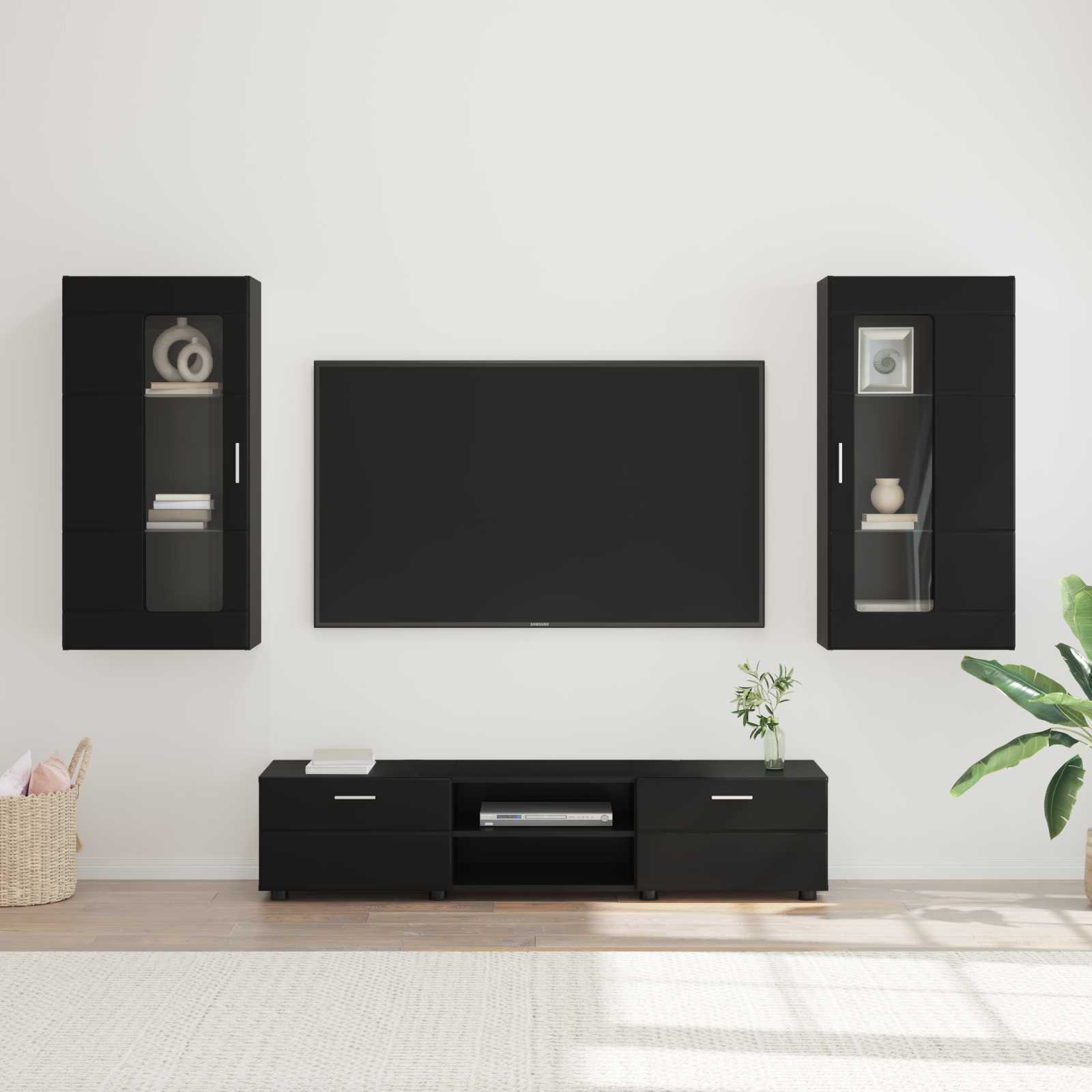 vidaXL Zestaw szafek RTV FLORIN 3 pcs Czarny Materiał drewnopochodny